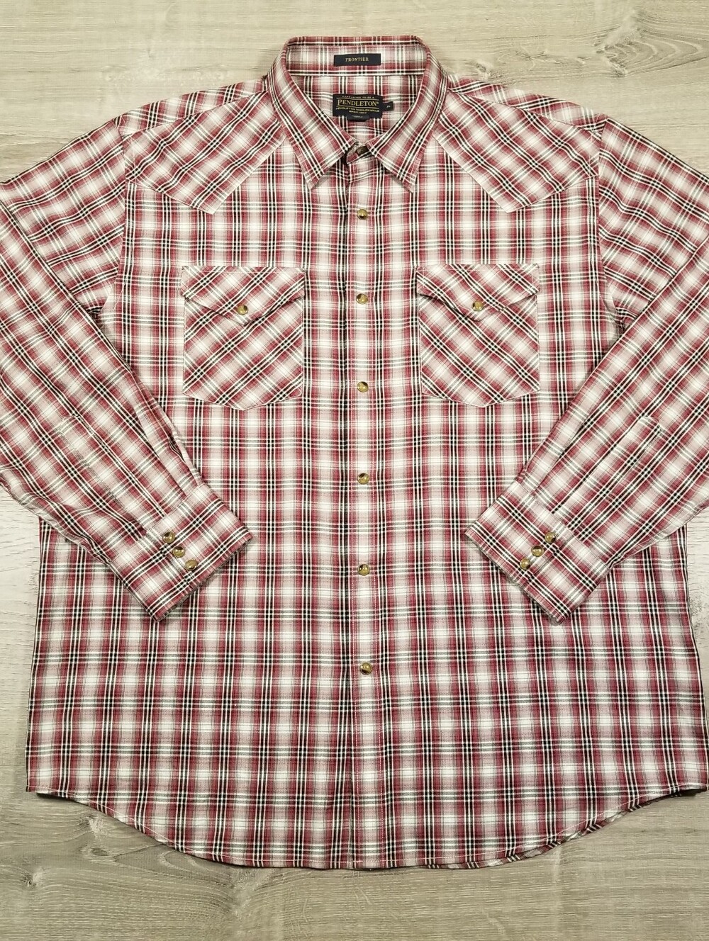 Pendleton Frontier Western Mens XL Red Black White Plaid Pearl Snap Long Sleeve